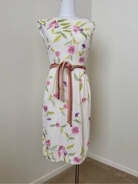 Vintage Collectible Samuel Winston by Roxanne Floral Embroidered Dress tube belt